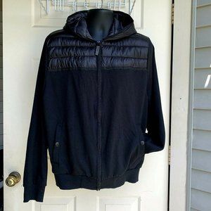 Lon NYC 100% black polyester/nylon hood jacket L